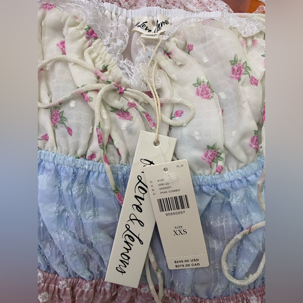 For Love & Lemons Elula Mini Dress XXS 2XS pink floral new nwt - Picture 5 of 8